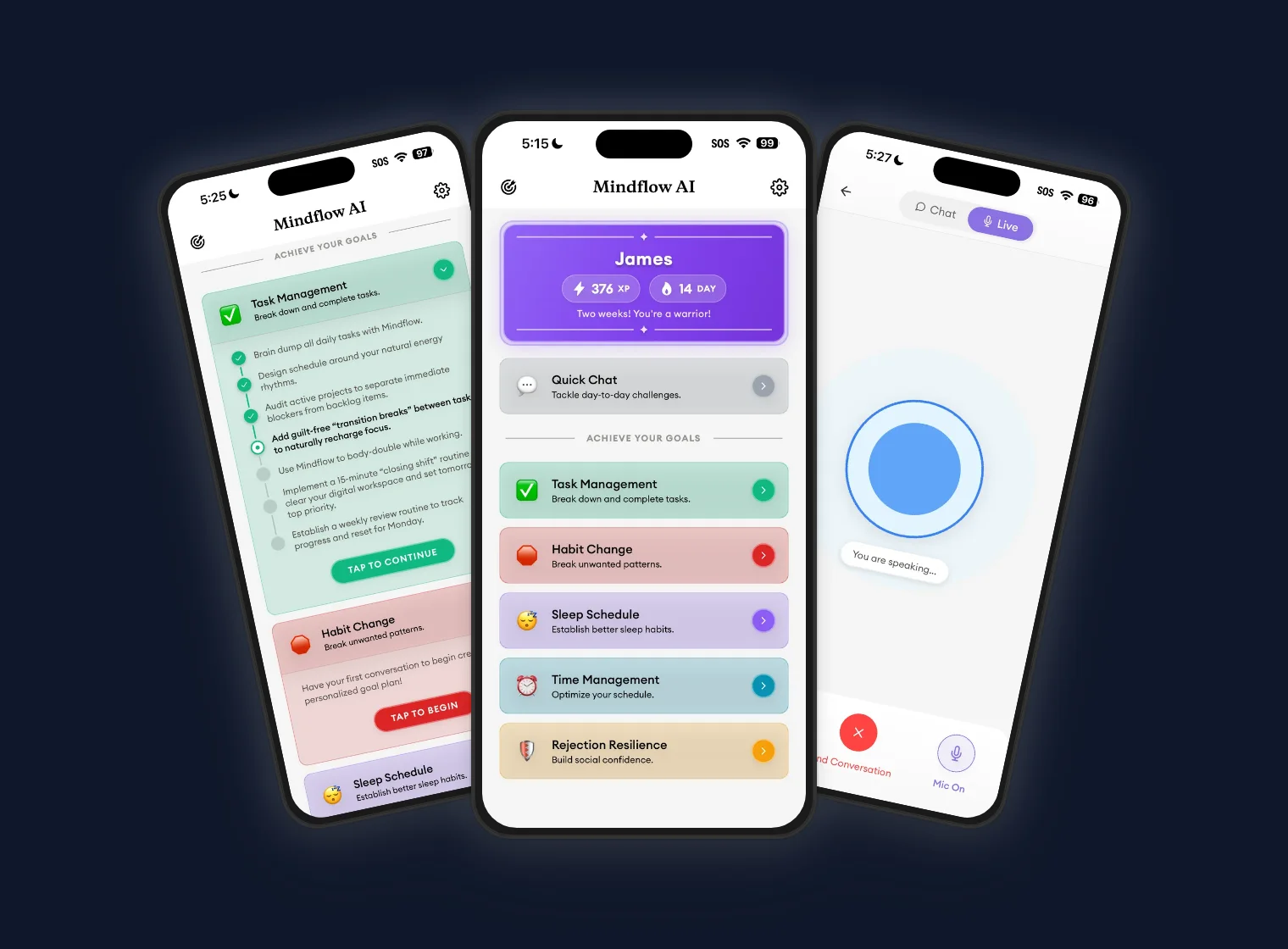 Mindflow AI app screens